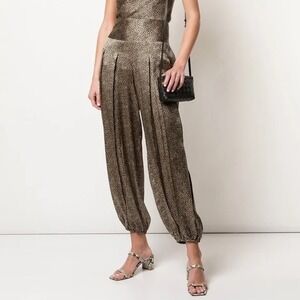 NILI LOTAN Ibiza Pant Leopard‎ Print Silk Size Small Balloon Leg High Waist Chic
